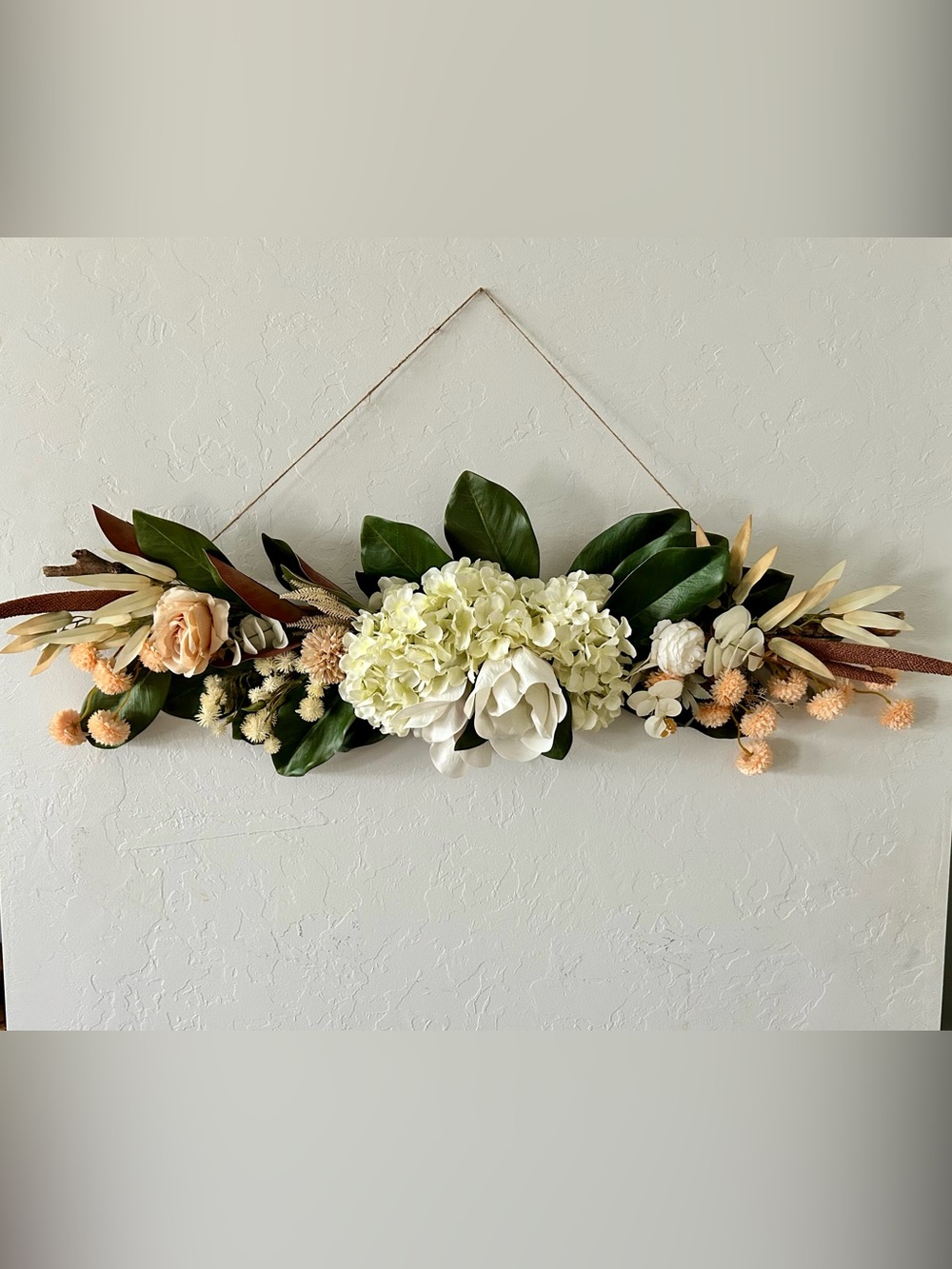 Large Neutral Cream Green Floral Wall Hanging boho farmhouse home decor natural